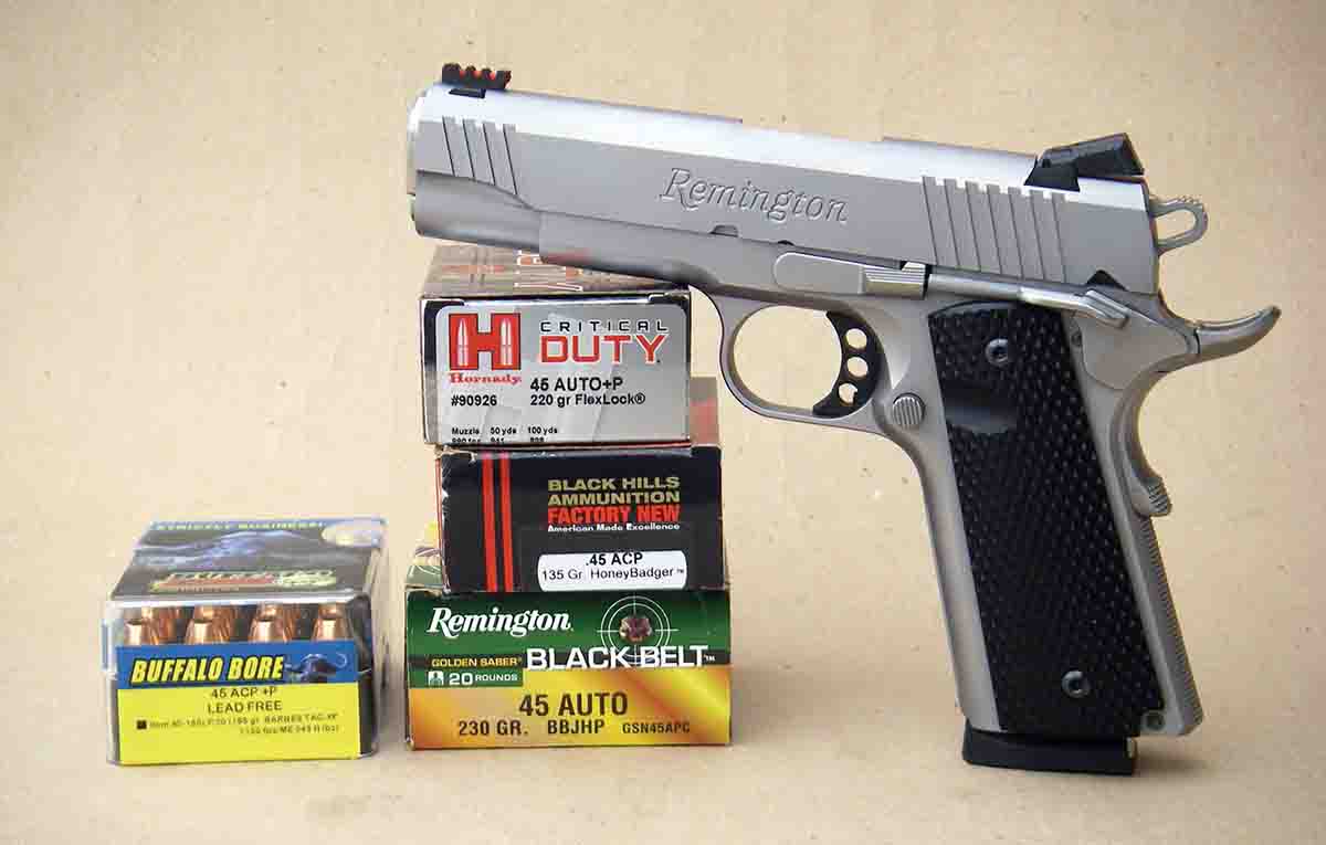 Four factory loads were tried in the Remington Model 1911R1S Enhanced Commander, which proved reliable and accurate.